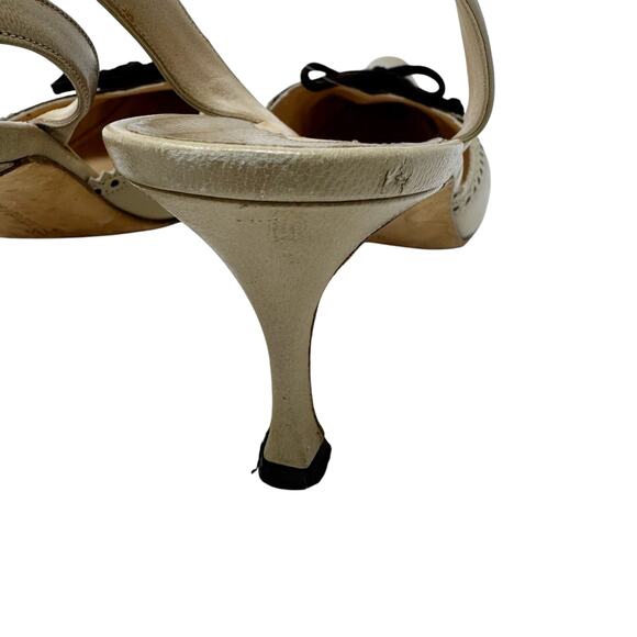 Manolo Blahnik Vintage Two Tone Brogue Slingback Kitten Heels 37.5 - Picture 7 of 12